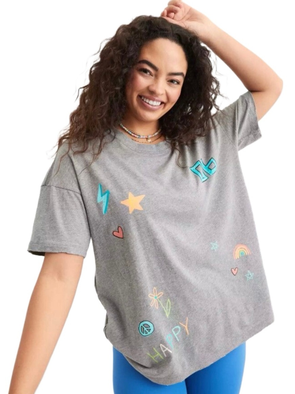Aerie NEW Gray Graphic Doodle Boyfriend Tee Oversized Short Sleeve Jersey Top XL